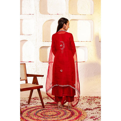 Firann By Shaheen Red Kurta and Pant and Dupatta (Set of 3)