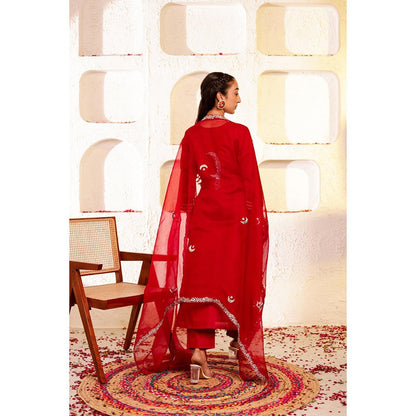 Firann By Shaheen Red Kurta and Pant and Dupatta (Set of 3)