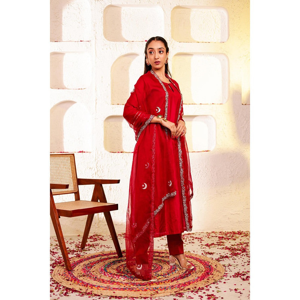 Firann By Shaheen Red Kurta and Pant and Dupatta (Set of 3)