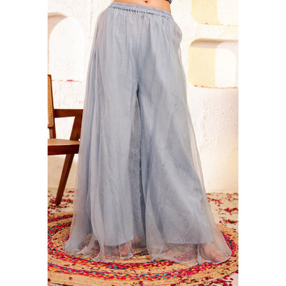 Firann By Shaheen Purple Crop Top with Sharara and Cape (Set of 3)