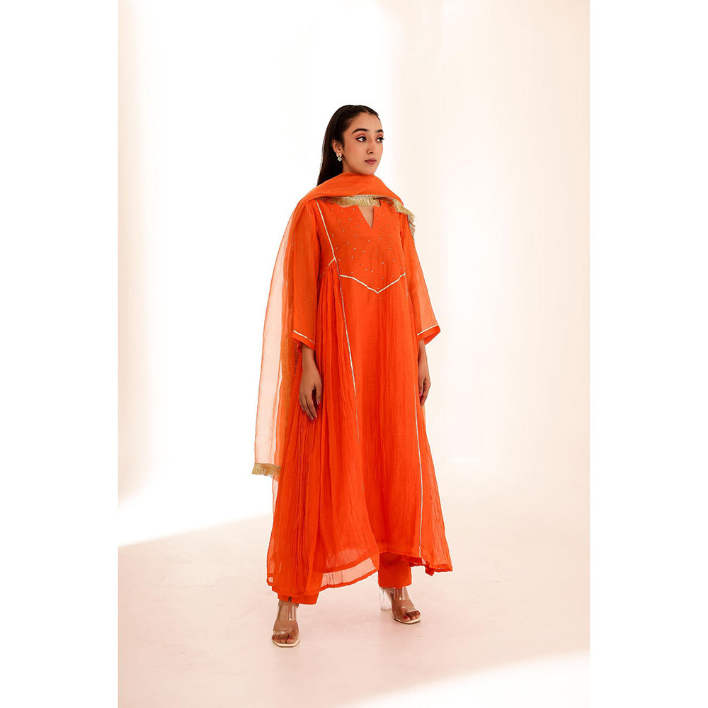 Firann By Shaheen Orange Anarkali with Pant and Dupatta (Set of 3)