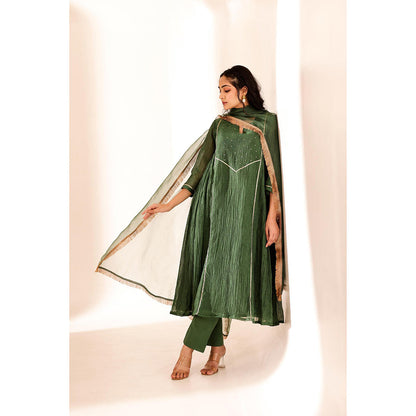 Firann By Shaheen Green Anarkali with Pant and Dupatta (Set of 3)