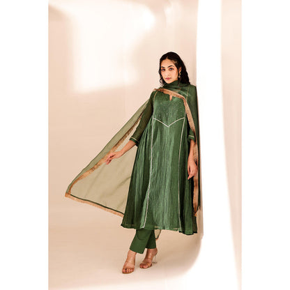 Firann By Shaheen Green Anarkali with Pant and Dupatta (Set of 3)