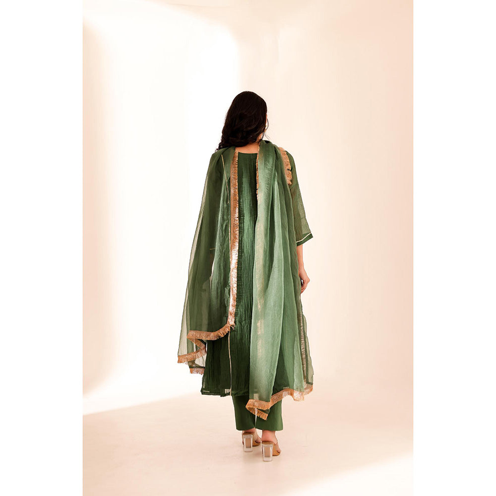 Firann By Shaheen Green Anarkali with Pant and Dupatta (Set of 3)