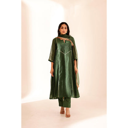 Firann By Shaheen Green Anarkali with Pant and Dupatta (Set of 3)