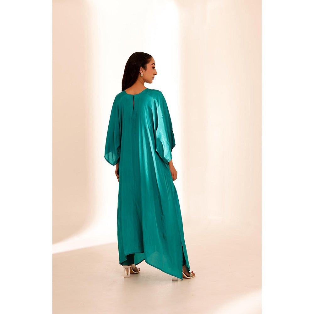 Firann By Shaheen Green Kaftan with Pant (Set of 2)