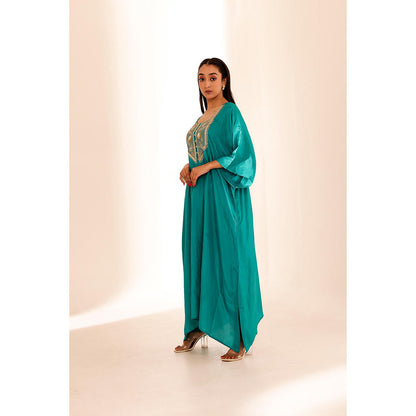 Firann By Shaheen Green Kaftan with Pant (Set of 2)