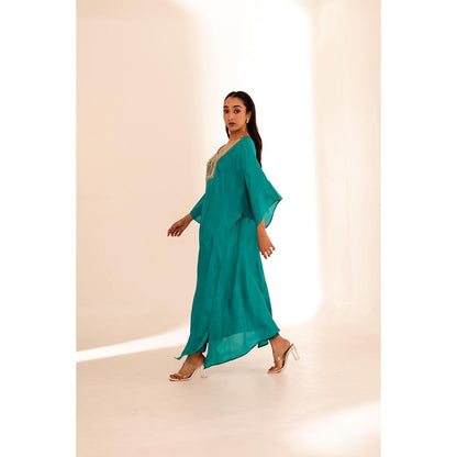 Firann By Shaheen Green Kaftan with Pant (Set of 2)