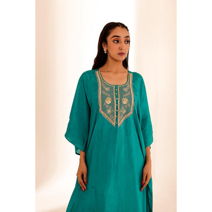 Firann By Shaheen Green Kaftan with Pant (Set of 2)