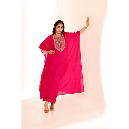 Firann By Shaheen Pink Kaftan with Pant (Set of 2)