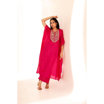 Firann By Shaheen Pink Kaftan with Pant (Set of 2)