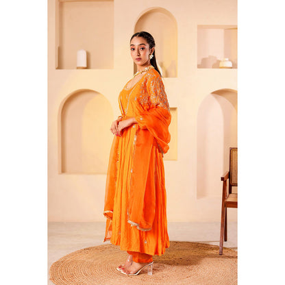 Firann By Shaheen Orange Anarkali with Palazzo and Dupatta (Set of 3)