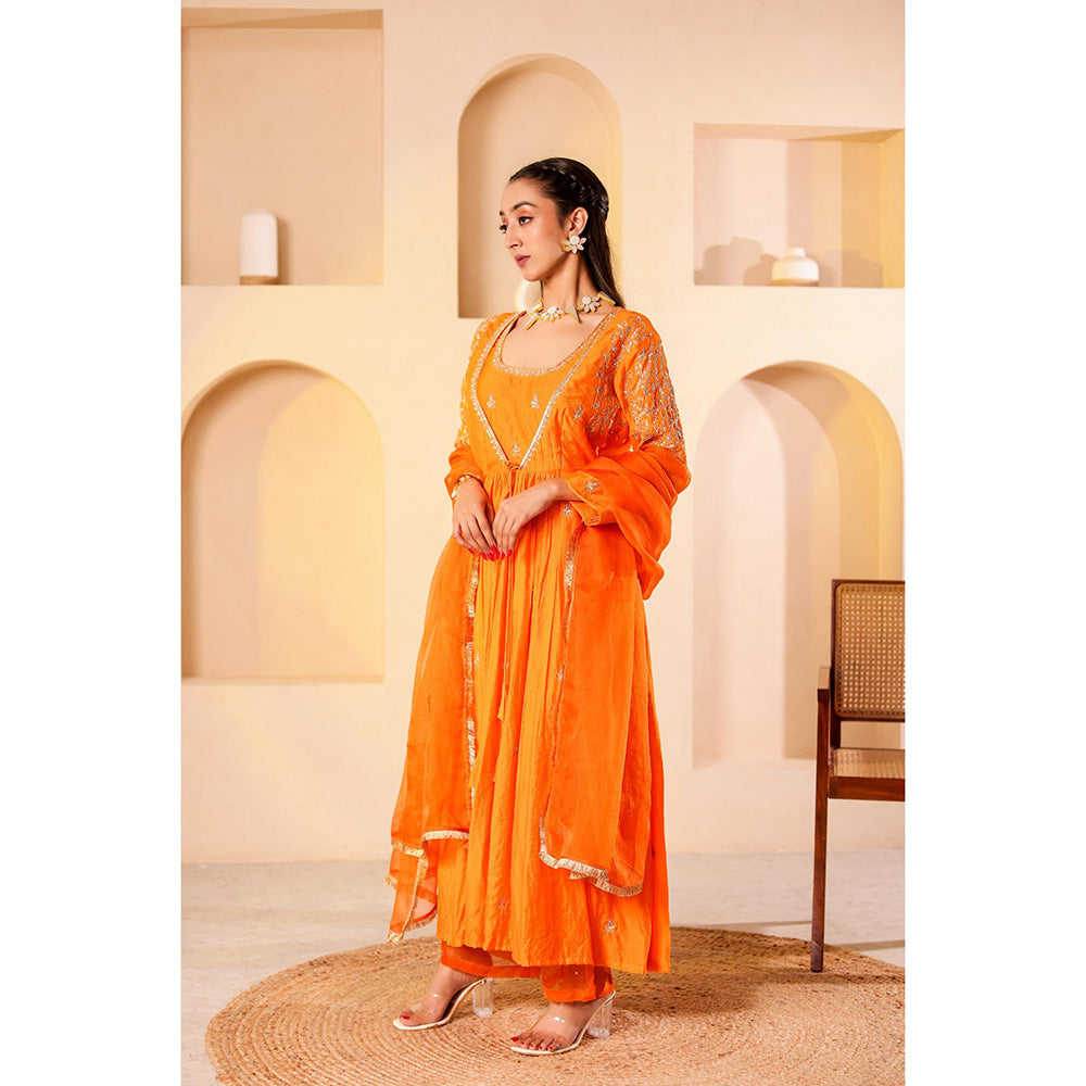 Firann By Shaheen Orange Anarkali with Palazzo and Dupatta (Set of 3)