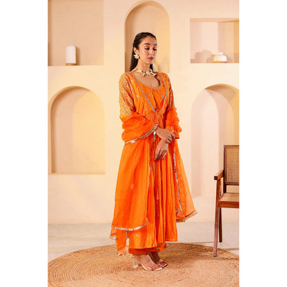 Firann By Shaheen Orange Anarkali with Palazzo and Dupatta (Set of 3)