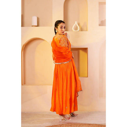 Firann By Shaheen Orange Anarkali with Palazzo and Dupatta (Set of 3)