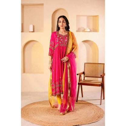 Firann By Shaheen Pink Anarkali with Churidar and Dupatta (Set of 3)