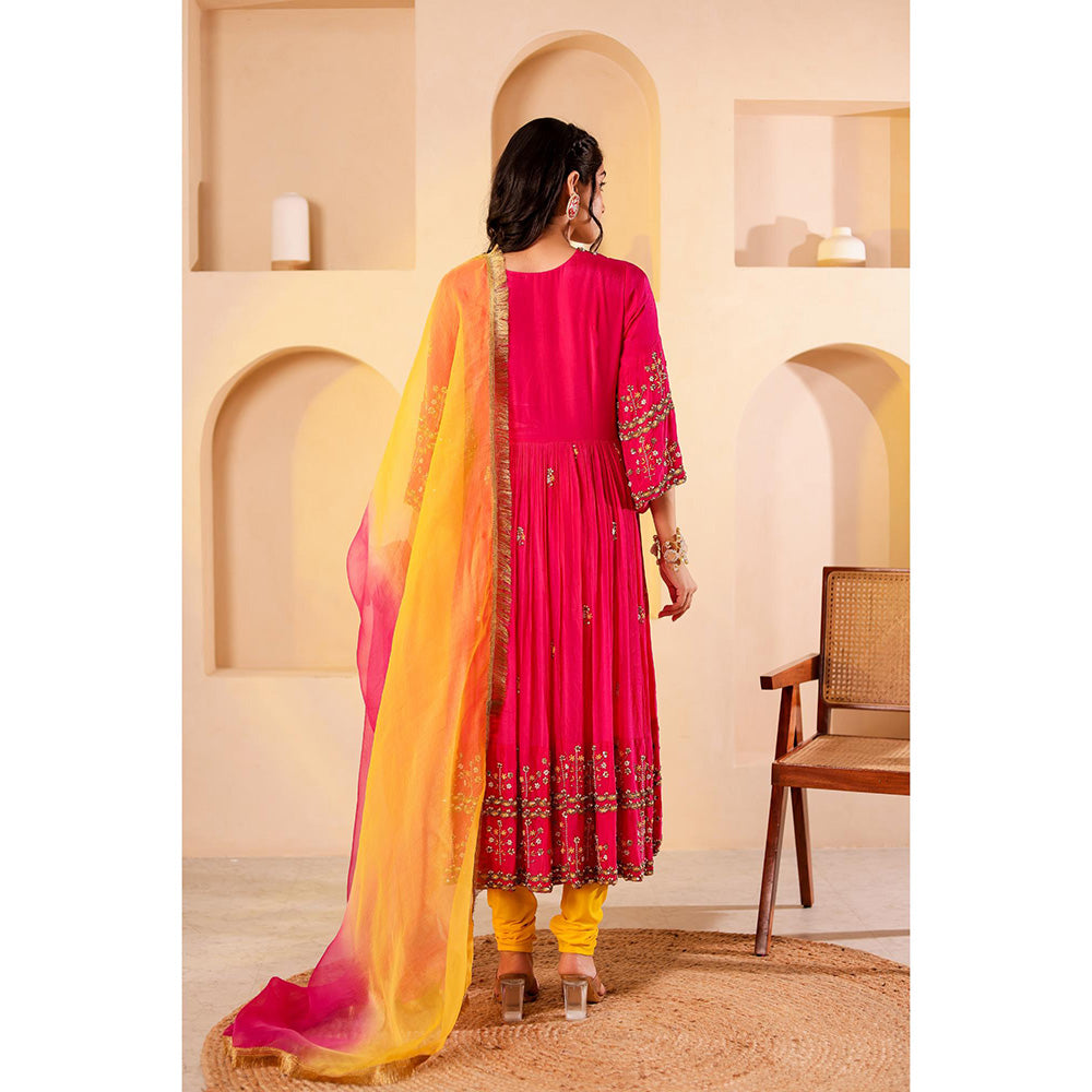 Firann By Shaheen Pink Anarkali with Churidar and Dupatta (Set of 3)