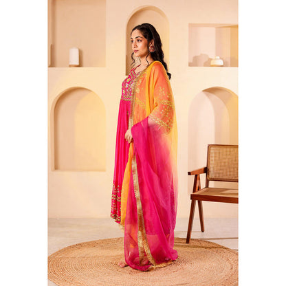 Firann By Shaheen Pink Anarkali with Churidar and Dupatta (Set of 3)