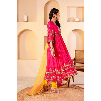 Firann By Shaheen Pink Anarkali with Churidar and Dupatta (Set of 3)
