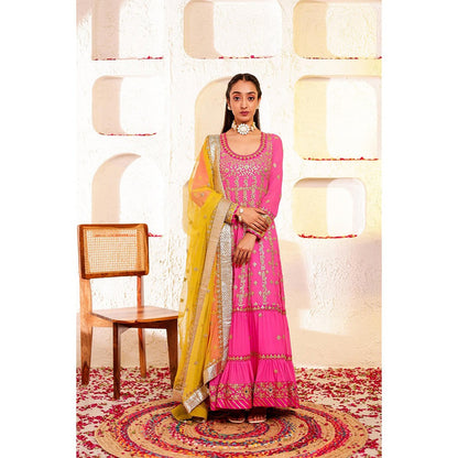 Firann By Shaheen Pink Anarkali with Churidar and Dupatta (Set of 3)