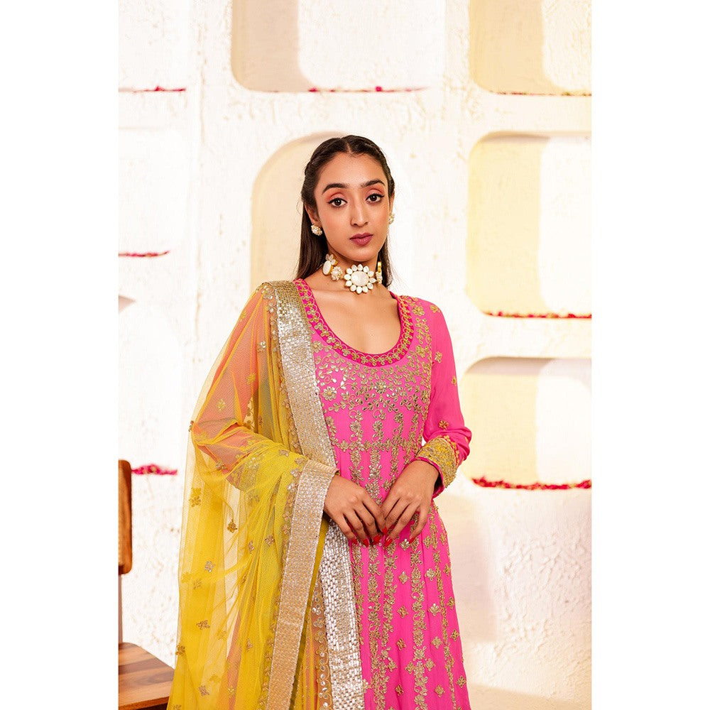 Firann By Shaheen Pink Anarkali with Churidar and Dupatta (Set of 3)