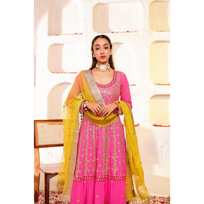 Firann By Shaheen Pink Anarkali with Churidar and Dupatta (Set of 3)