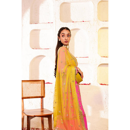Firann By Shaheen Pink Anarkali with Churidar and Dupatta (Set of 3)