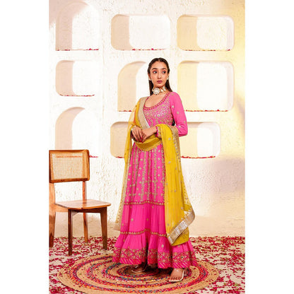 Firann By Shaheen Pink Anarkali with Churidar and Dupatta (Set of 3)