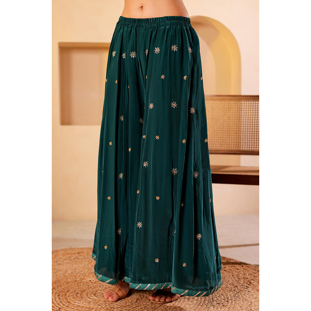 Firann By Shaheen Green Short Kurta with Palazzo and Dupatta (Set of 3)