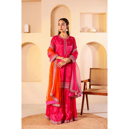 Firann By Shaheen Pink Short Kurta with Sharara and Dupatta (Set of 3)