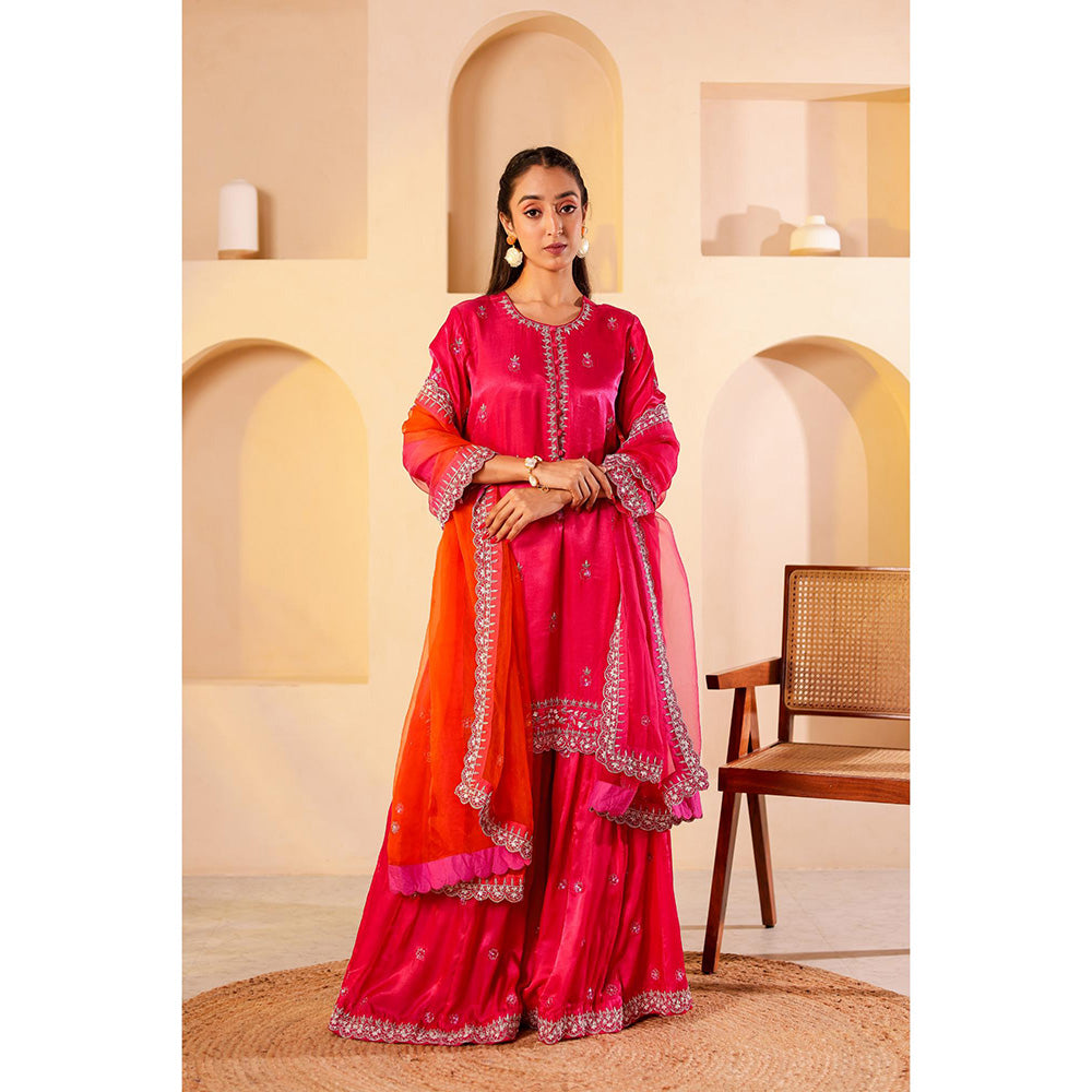 Firann By Shaheen Pink Short Kurta with Sharara and Dupatta (Set of 3)