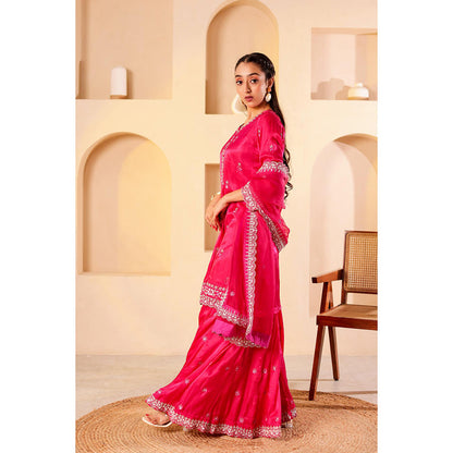 Firann By Shaheen Pink Short Kurta with Sharara and Dupatta (Set of 3)