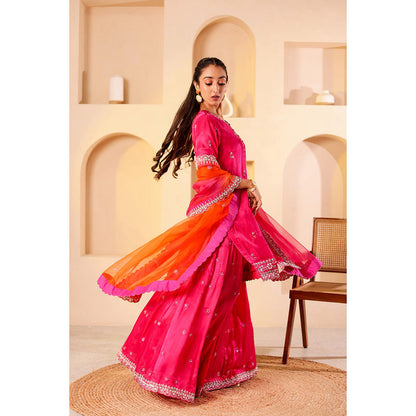 Firann By Shaheen Pink Short Kurta with Sharara and Dupatta (Set of 3)