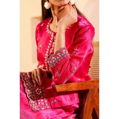 Firann By Shaheen Pink Short Kurta with Sharara and Dupatta (Set of 3)
