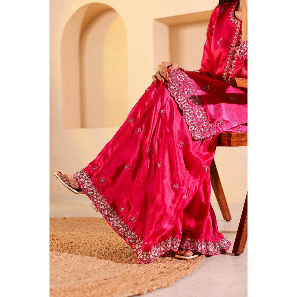 Firann By Shaheen Pink Short Kurta with Sharara and Dupatta (Set of 3)