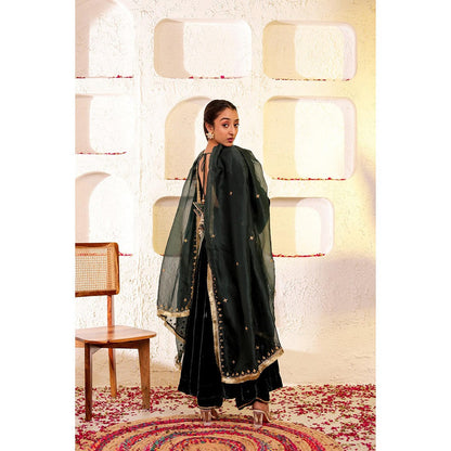 Firann By Shaheen Green Anarkali with Palazzo and Dupatta (Set of 3)