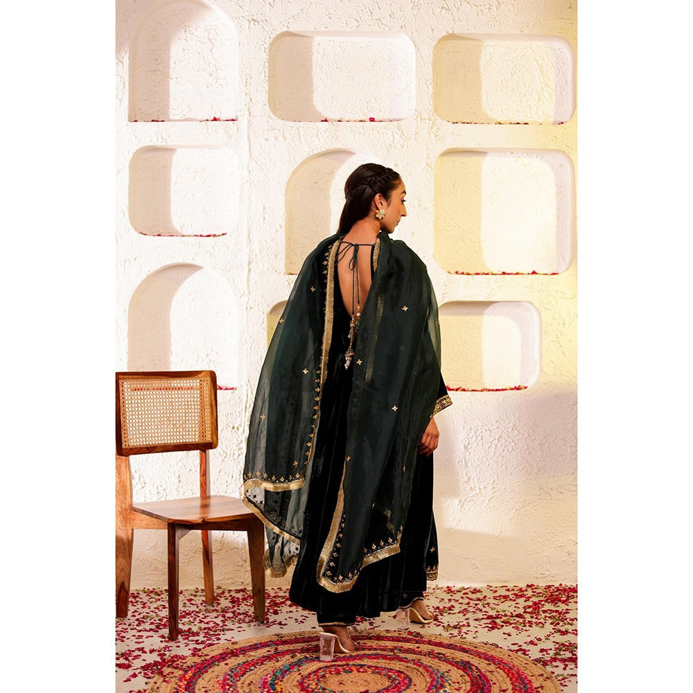 Firann By Shaheen Green Anarkali with Palazzo and Dupatta (Set of 3)