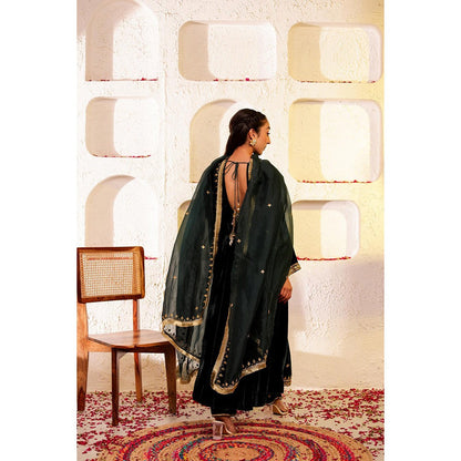 Firann By Shaheen Green Anarkali with Palazzo and Dupatta (Set of 3)