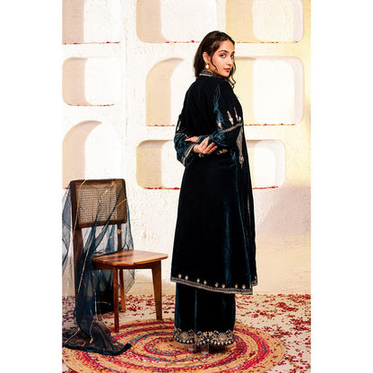 Firann By Shaheen Teal Kurta with Palazzo and Dupatta (Set of 3)