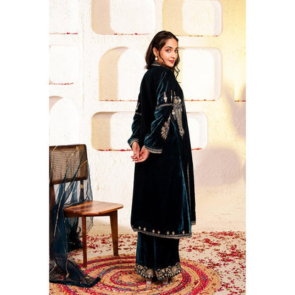 Firann By Shaheen Teal Kurta with Palazzo and Dupatta (Set of 3)