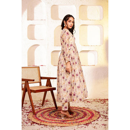 Firann By Shaheen Beige Anarkali with Pant (Set of 2)