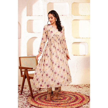 Firann By Shaheen Beige Anarkali with Pant (Set of 2)