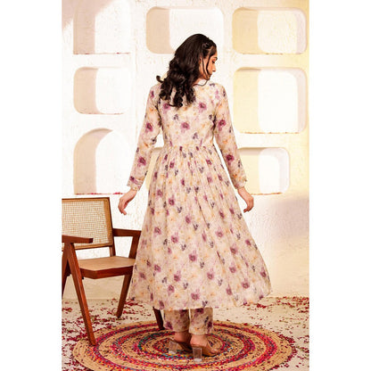 Firann By Shaheen Beige Anarkali with Pant (Set of 2)