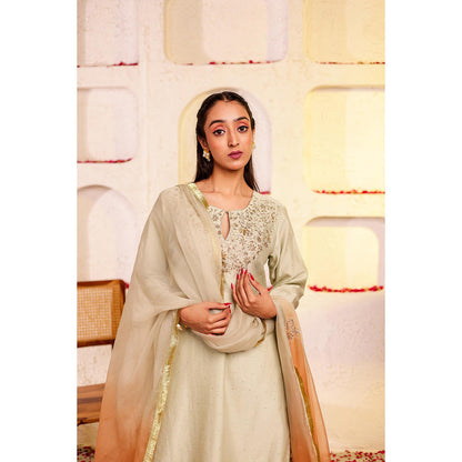 Firann By Shaheen Green Kurta with Sharara and Dupatta (Set of 3)