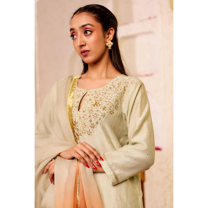 Firann By Shaheen Green Kurta with Sharara and Dupatta (Set of 3)