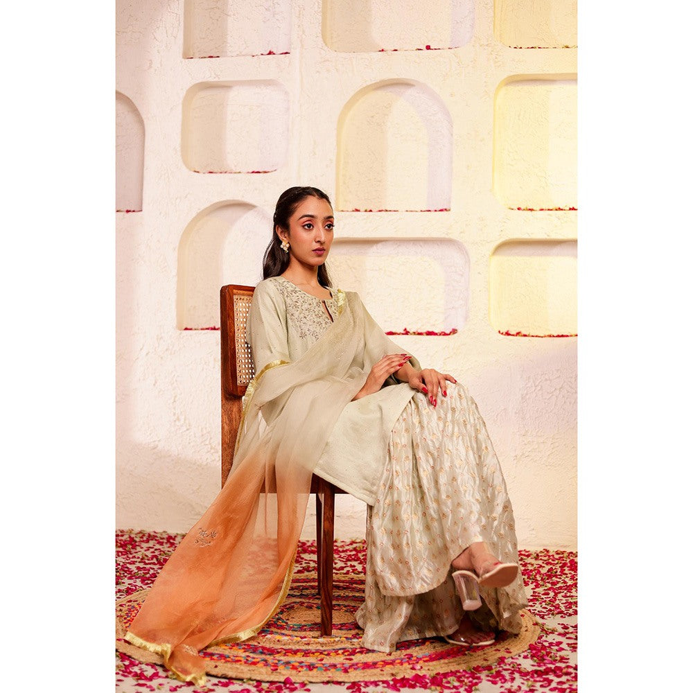 Firann By Shaheen Green Kurta with Sharara and Dupatta (Set of 3)