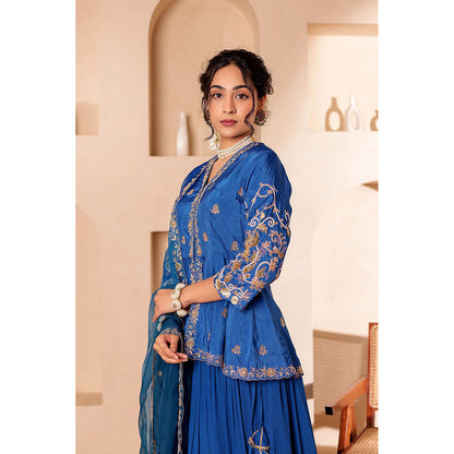 Firann By Shaheen Blue Lehenga with Peplum Top and Dupatta (Set of 3)