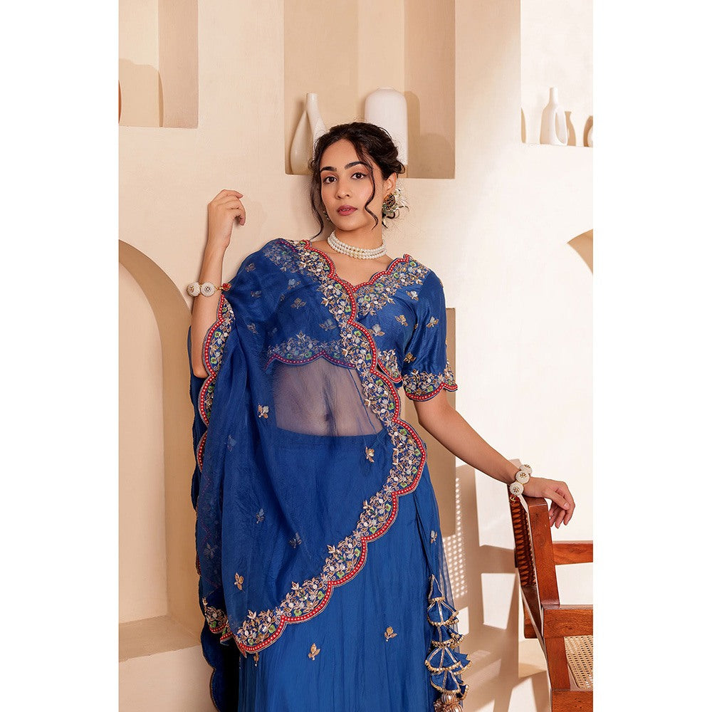 Firann By Shaheen Blue Lehenga with Blouse and Dupatta (Set of 3)