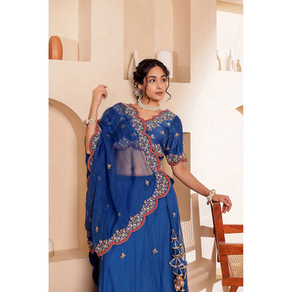 Firann By Shaheen Blue Lehenga with Blouse and Dupatta (Set of 3)