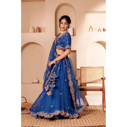 Firann By Shaheen Blue Lehenga with Blouse and Dupatta (Set of 3)